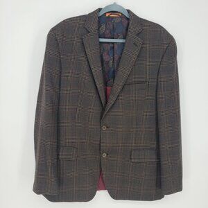 Tallia Wool Plaid Suit Sports Coat Blazer Jacket 44R Men's 2 Button Brown Black